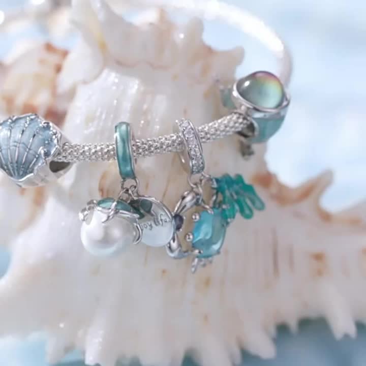 Women's Iridescent Submarine Beaded Necklace with S925 Sterling Silver